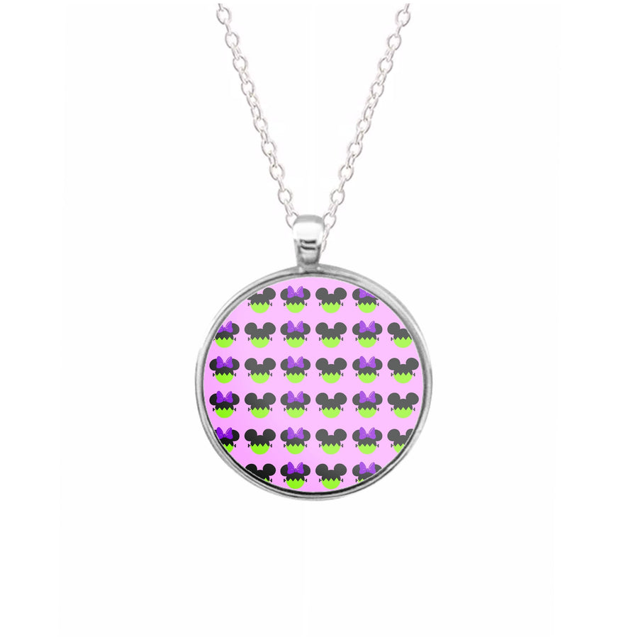 Frankenstein Mikey And Minnie Mouse Pattern - Disney Halloween Necklace
