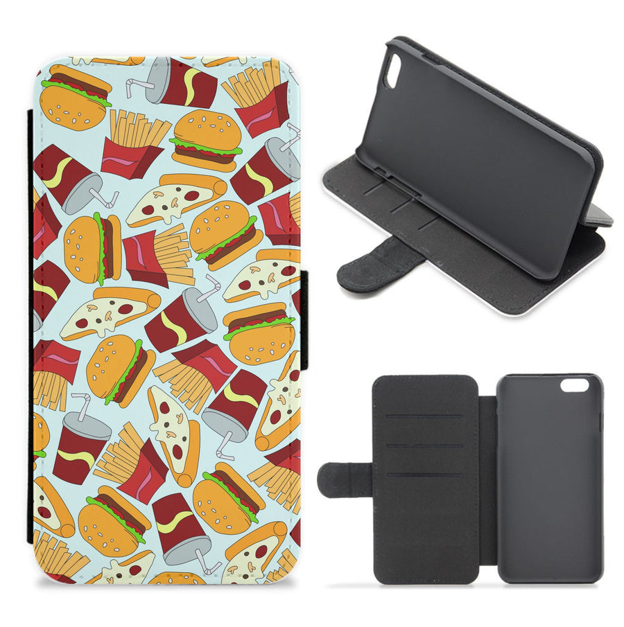Burgers, Fries And Pizzas - Fast Food Patterns Flip / Wallet Phone Case