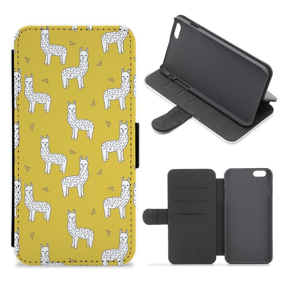 Mustard Alpaca Pattern Flip Wallet Phone Case - Fun Cases