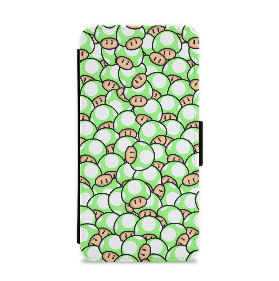 Mushroom Pattern - Light Green Flip / Wallet Phone Case