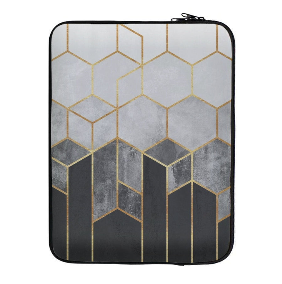 Black White & Gold Honeycomb Pattern Laptop Sleeve