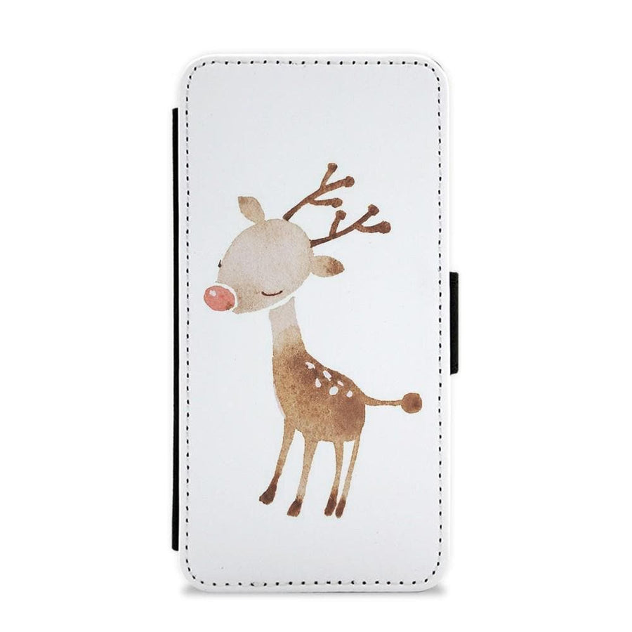 Watercolour Rudolph The Reindeer Flip Wallet Phone Case