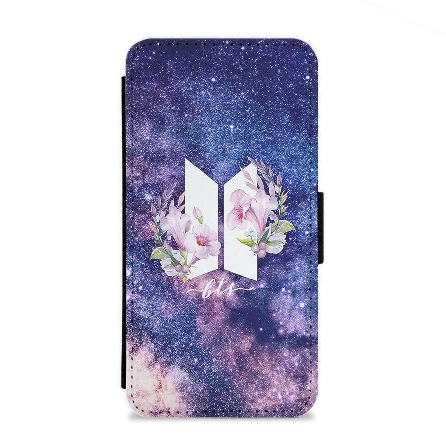 Galaxy Floral BTS Logo Flip Wallet Phone Case - Fun Cases