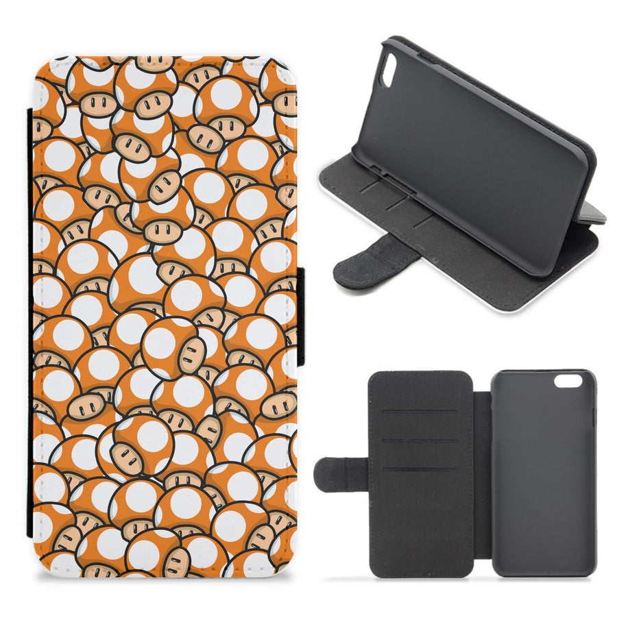 Mushroom Pattern - Orange Flip / Wallet Phone Case