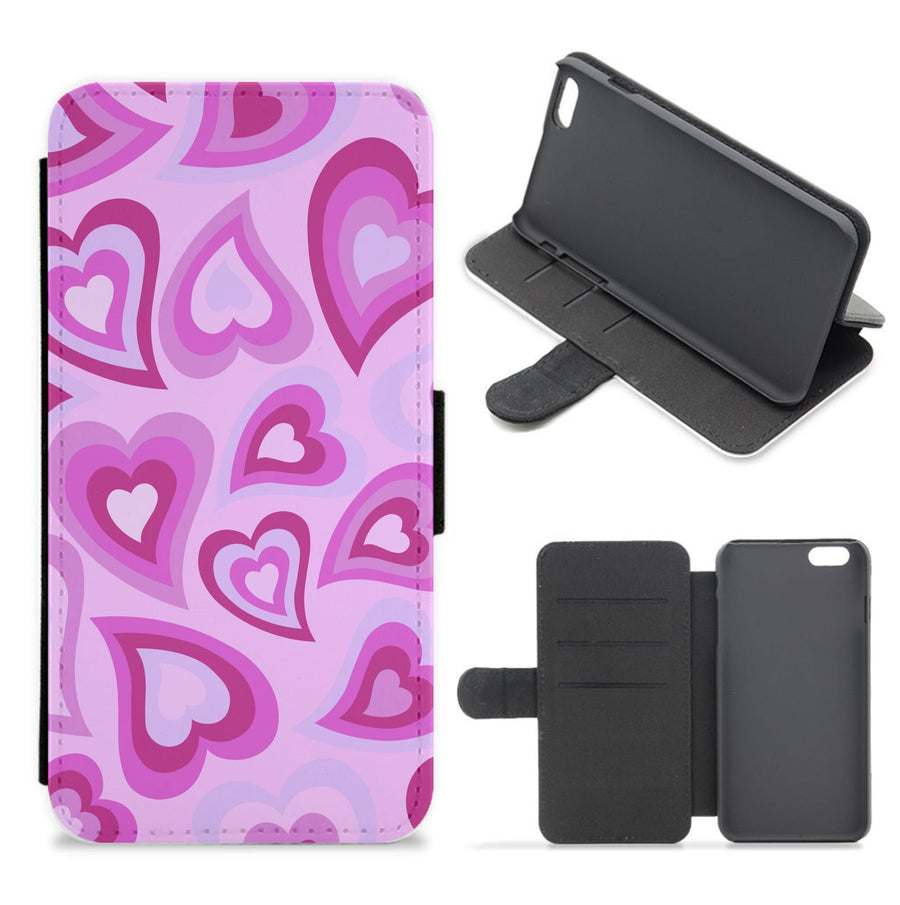 Pink Hearts - Trippy Patterns Flip / Wallet Phone Case