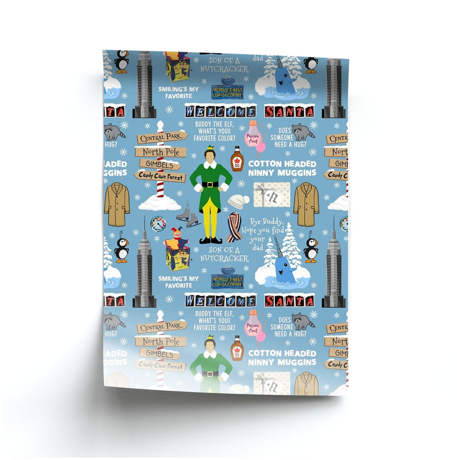 Blue Buddy The Elf Pattern Poster