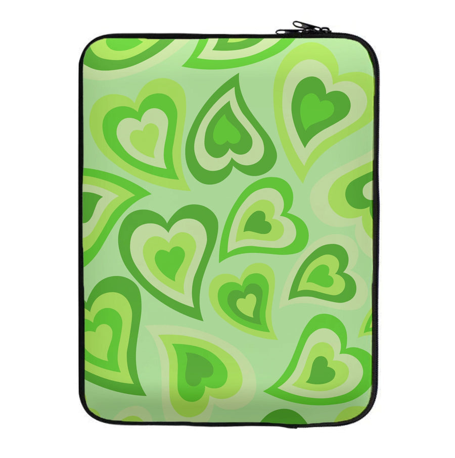Green Hearts - Trippy Patterns Laptop Sleeve