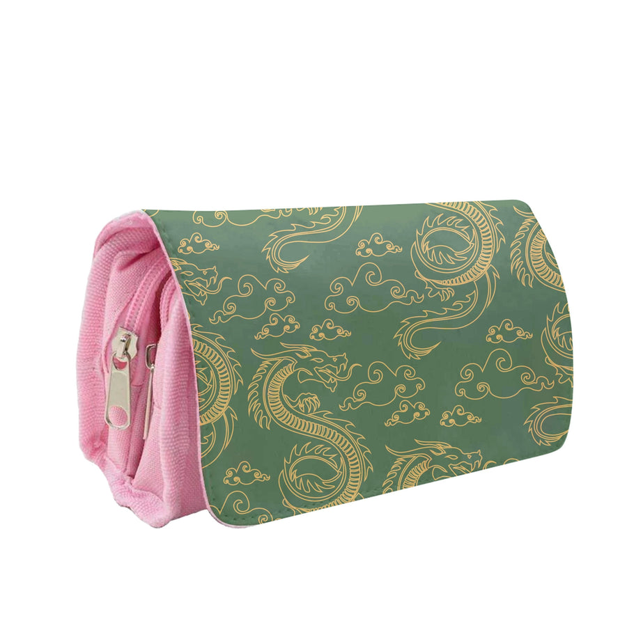 Green And Gold Dragon Pattern Pencil Case