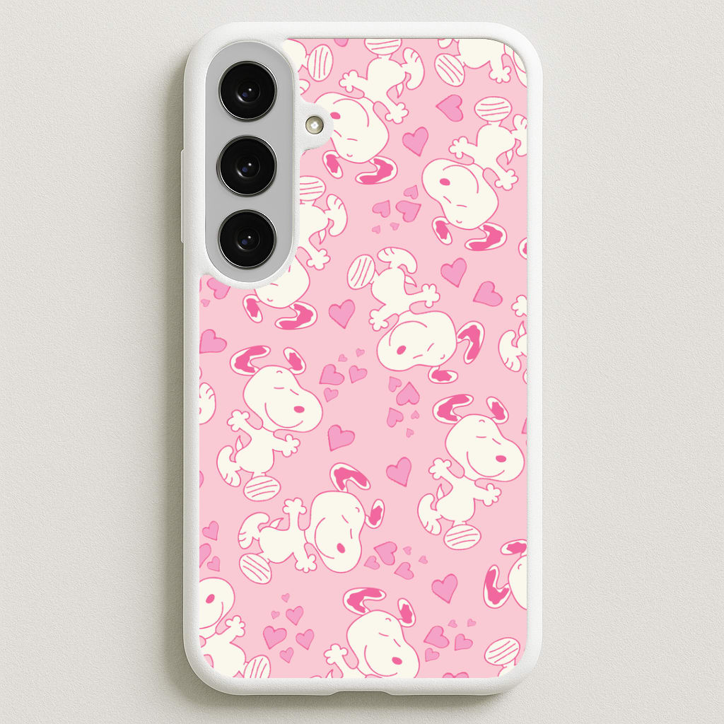 Cartoon Beagle Valentine Hearts Pattern Galaxy S25FE Case