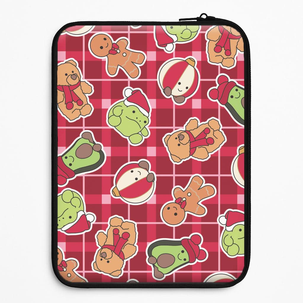 Christmas Plushies Tartan Pattern Laptop Sleeve