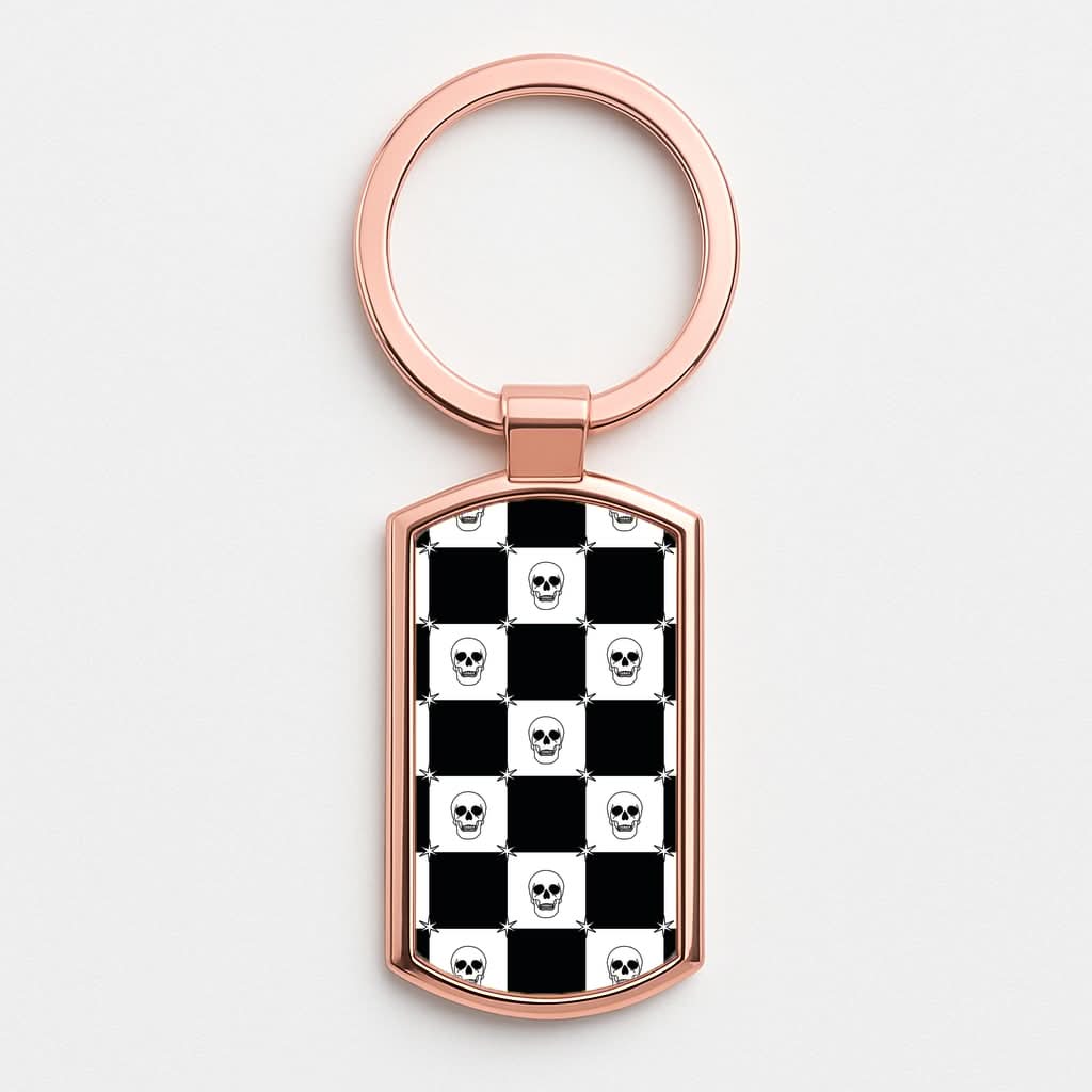 Checkered Skulls Pattern Rose Gold Keyring