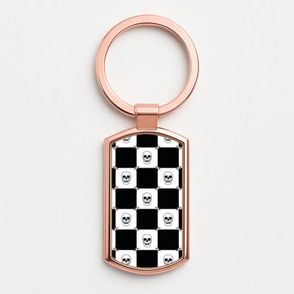 Checkered Skulls Pattern Rose Gold Keyring