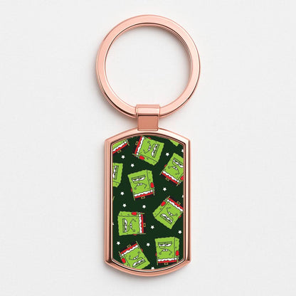 Grumpy Christmas Cartoon Sponge Pattern Rose Gold Keyring