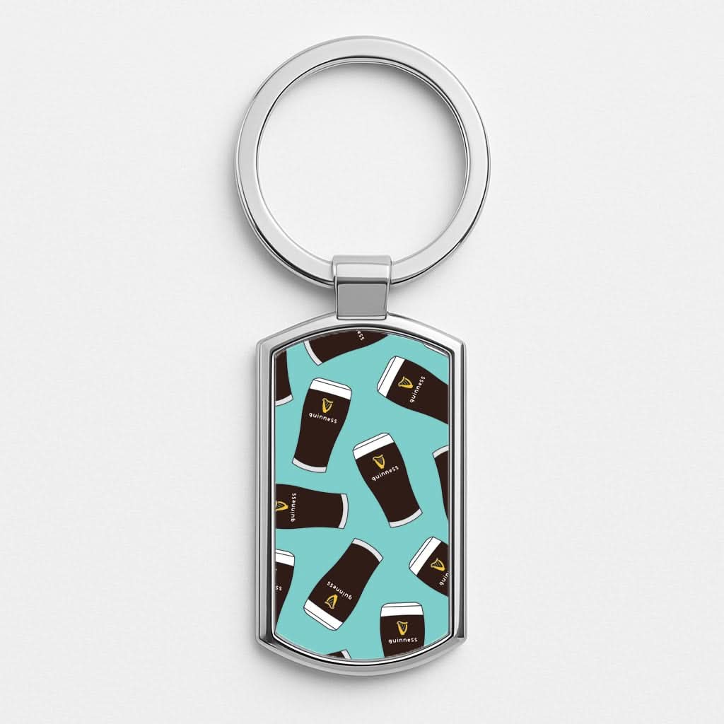 Stout Pint Pattern Silver Metal Keyring