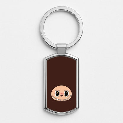 Cute Brown Monster Face Silver Metal Keyring