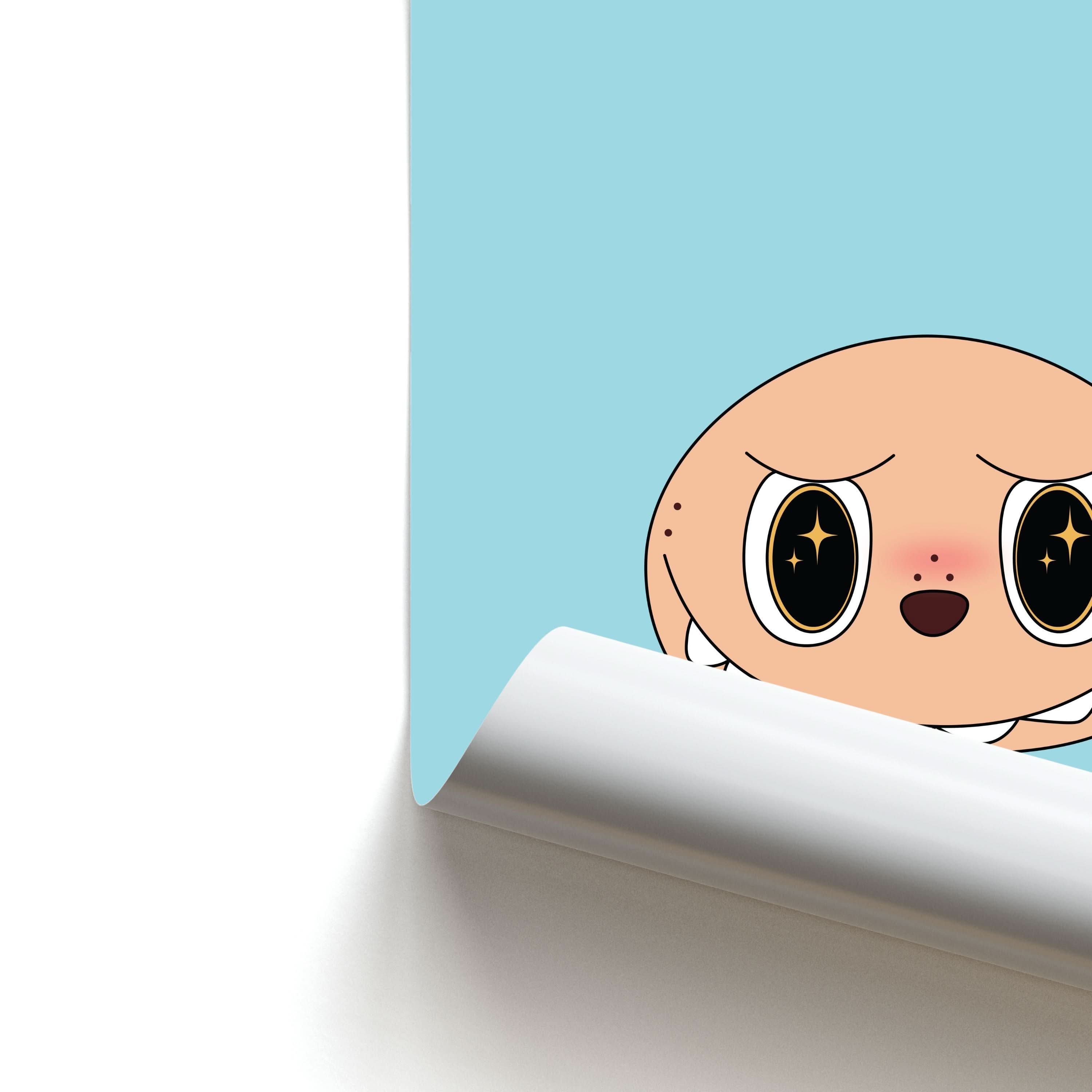 Cute Blue Monster Face Poster