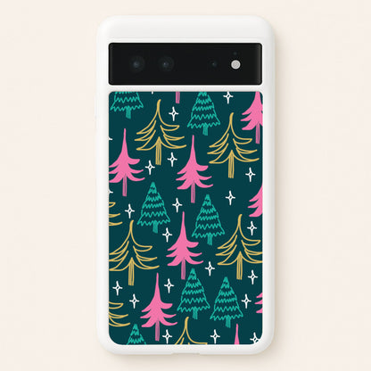 Colourful Sketched Christmas Trees Pattern Google Pixel 6 Case