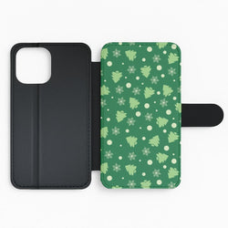 Cartoon Christmas Trees And Snowflakes Pattern Flip Phone Case