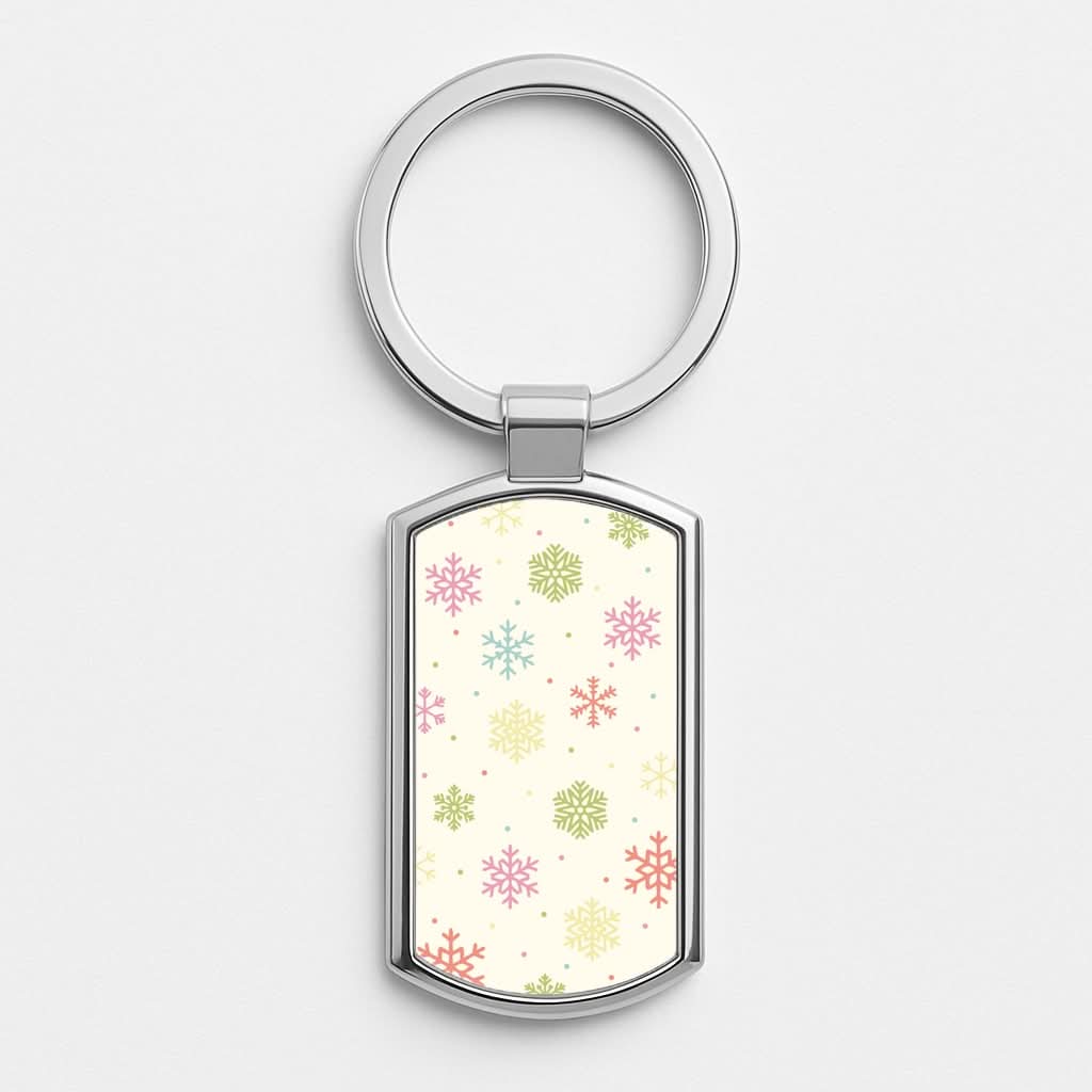 Pastel Snowflakes Pattern Silver Metal Keyring