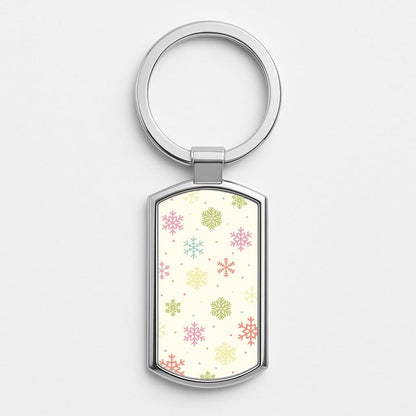 Pastel Snowflakes Pattern Silver Metal Keyring
