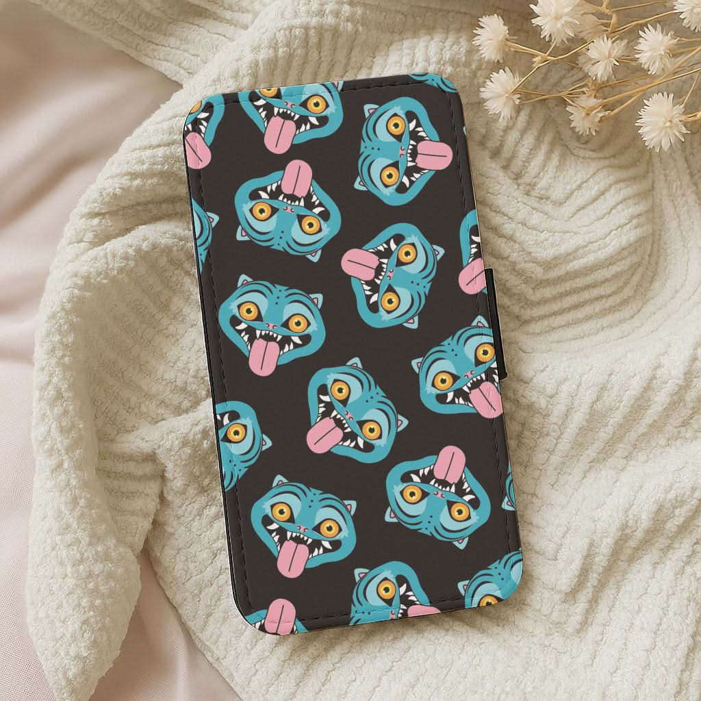 Demon Cat Pattern Leather Phone Case