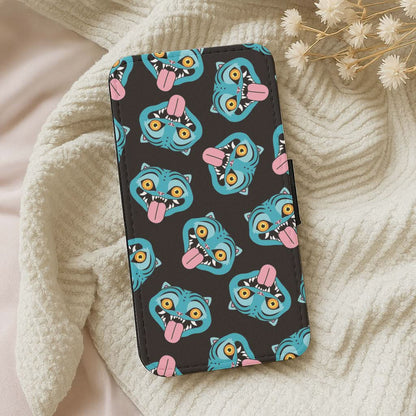 Demon Cat Pattern Leather Phone Case