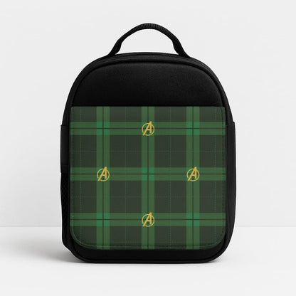 Superhero Team Green Tartan Pattern Insulated Lunch Bag