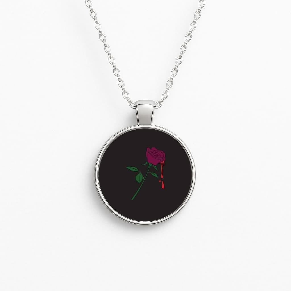 Dark Pink Rose Circle Necklace
