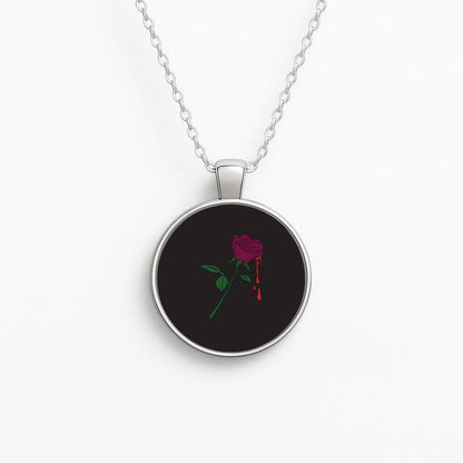 Dark Pink Rose Circle Necklace