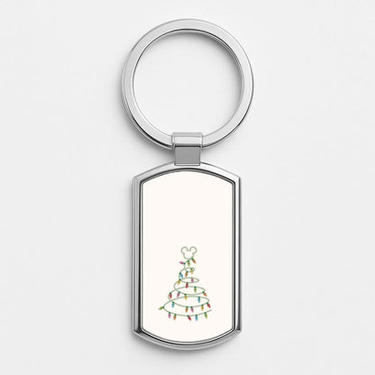 Cartoon Mouse Christmas Tree Lights Silver Metal Keyring