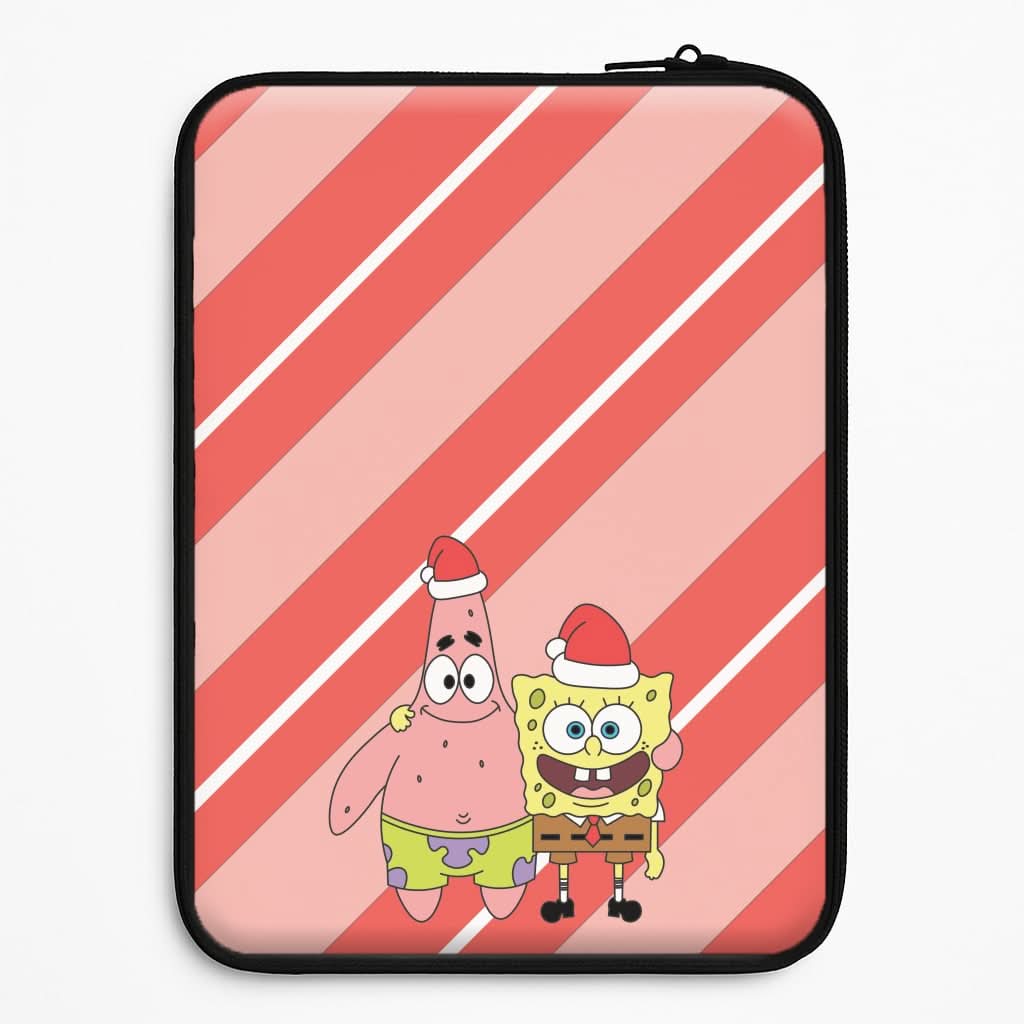 Cartoon Sponge And Starfish Christmas Hats Laptop Sleeve
