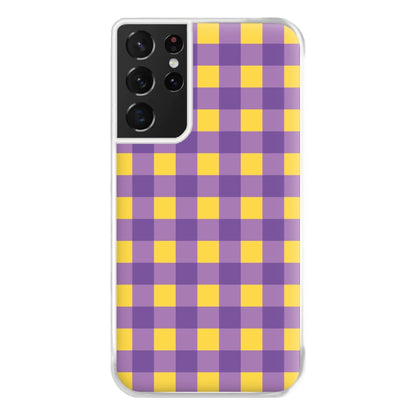 Purple And Yellow Checkered Pattern Galaxy S21 Ultra Case