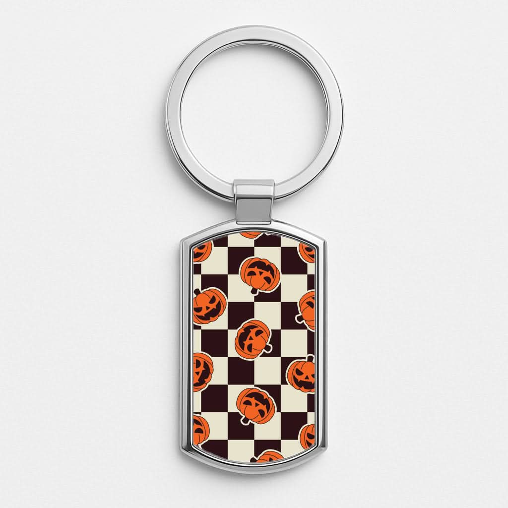 Pumpkin Stickers Checkered Pattern Luxury Keyring