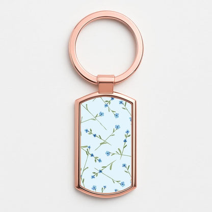 Baby Blue Floral Pattern Rose Gold Keyring