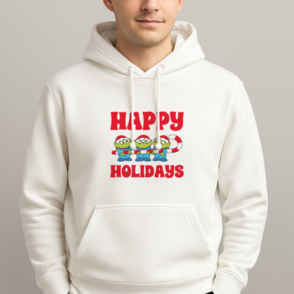 Happy Holidays Cute Green Aliens Mens Hoodie