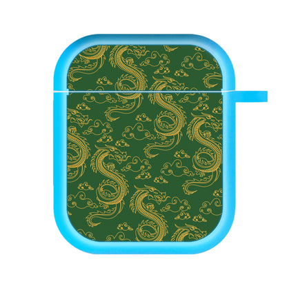 Green And Gold Dragon Pattern AirPods Case