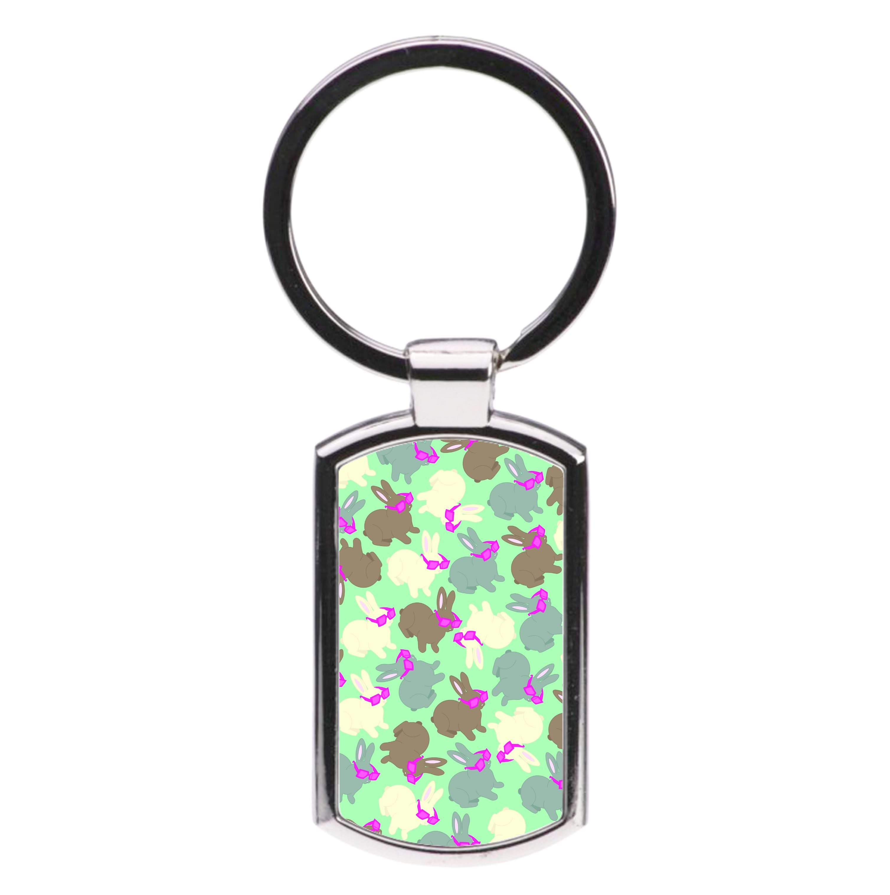 Bunny With Glasses Pattern Luxury Keyring