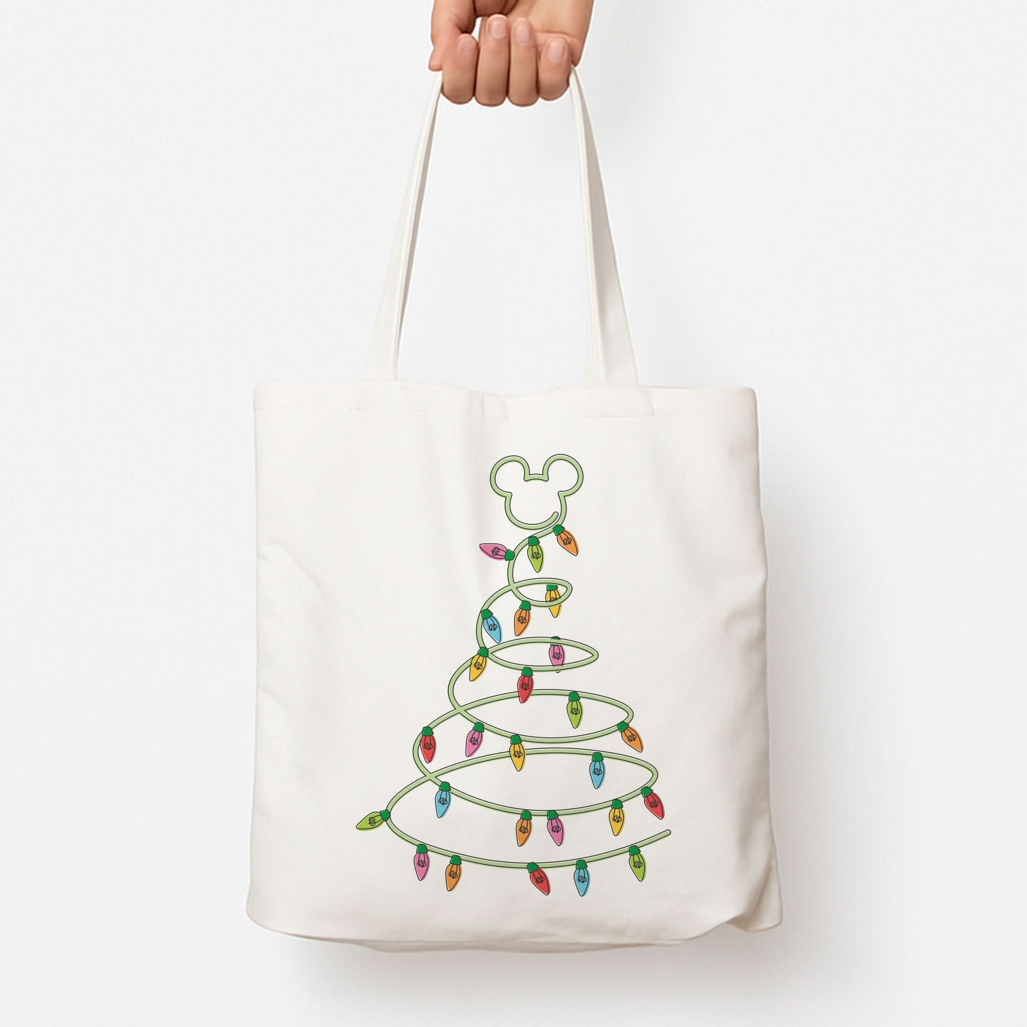 Cartoon Mouse Christmas Tree Lights Tote Bag