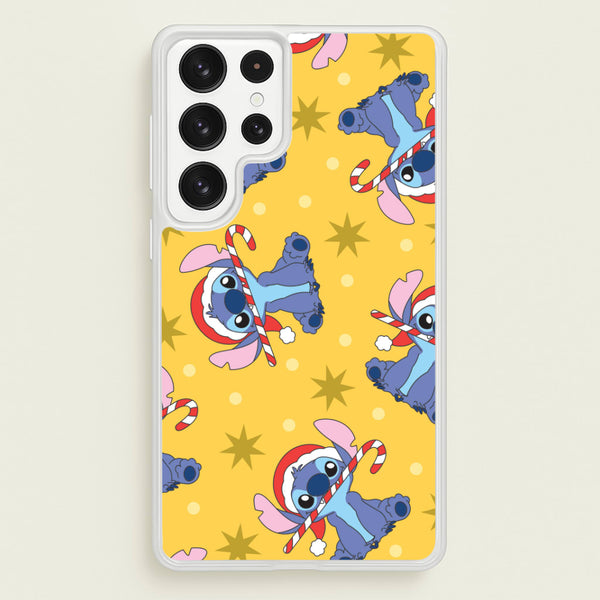 Cute Blue Alien Candycane Christmas Pattern Galaxy S22 Ultra Case
