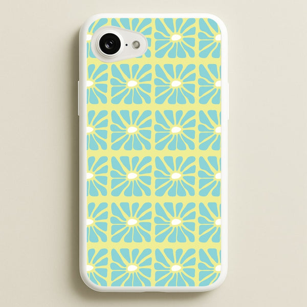 Square Abstract Flowers Blue iPhone 16e Case