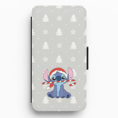 Cute Blue Alien Candycane Flip / Wallet Phone Case