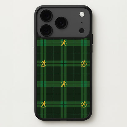 Superhero Team Green Tartan Pattern iPhone 17 Pro Case
