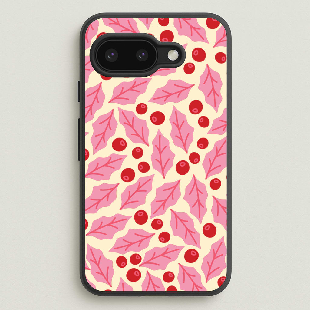Pink Holly And Berries Pattern Google Pixel 9a Case