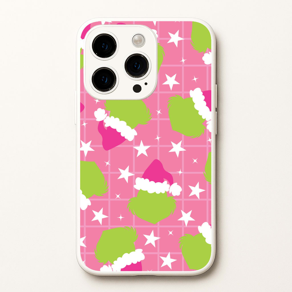 Pink Green Creature Xmas Pattern iPhone 14 Pro Case