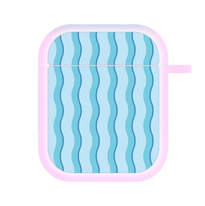 Blue Wavy Stripes Pattern AirPods Case