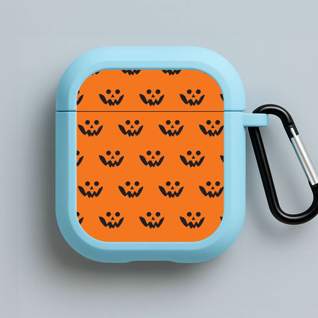 Carved Pumpkin Face Pattern Blue AirPods Case