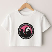 What's Your Favourite Scary Movie Badge Crop top