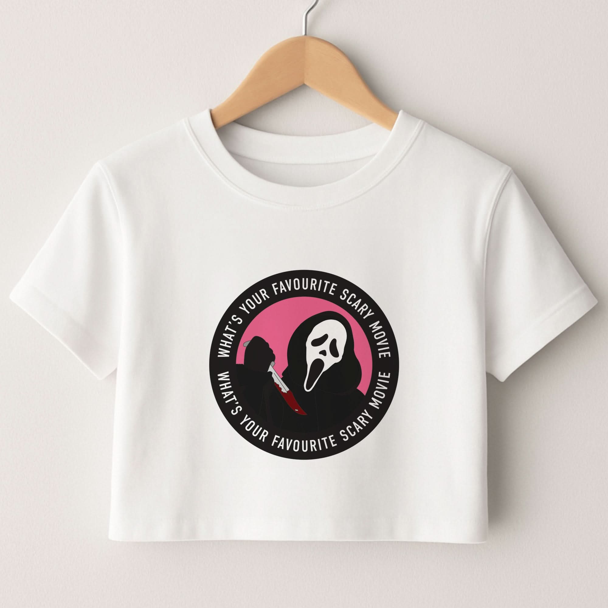 What's Your Favourite Scary Movie Badge Crop Top