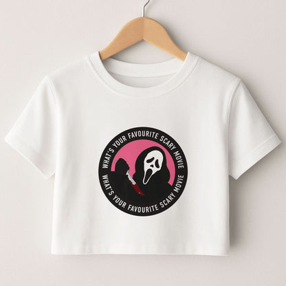 What's Your Favourite Scary Movie Badge Crop Top