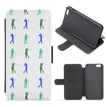 Golfer Silhouettes Pattern Flip / Wallet Phone Case